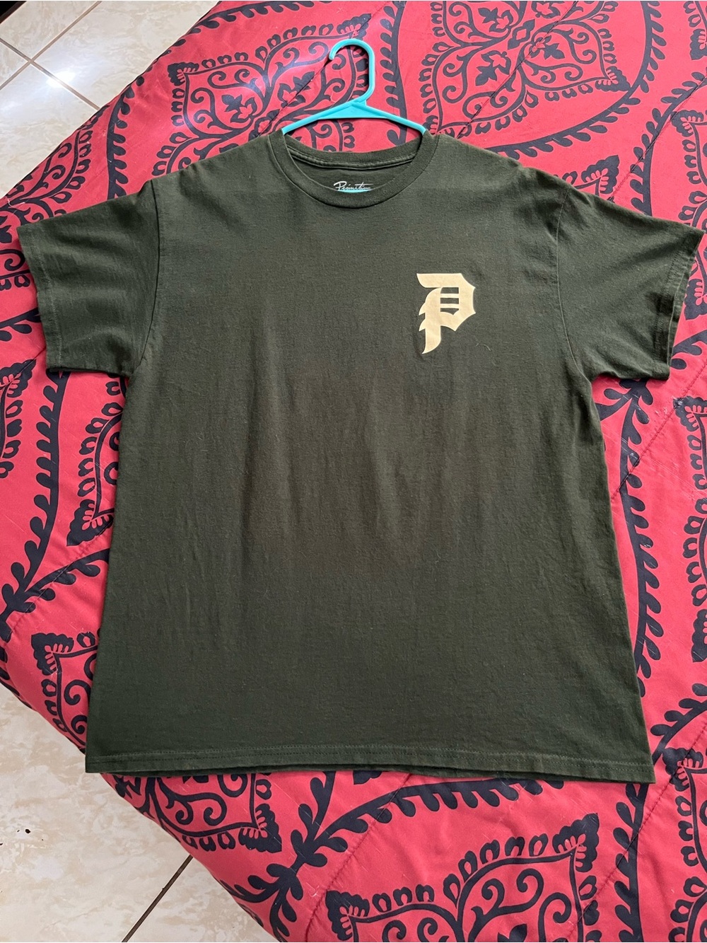 Primitive Olive Green T-Shirt with Tan 'P' Logo